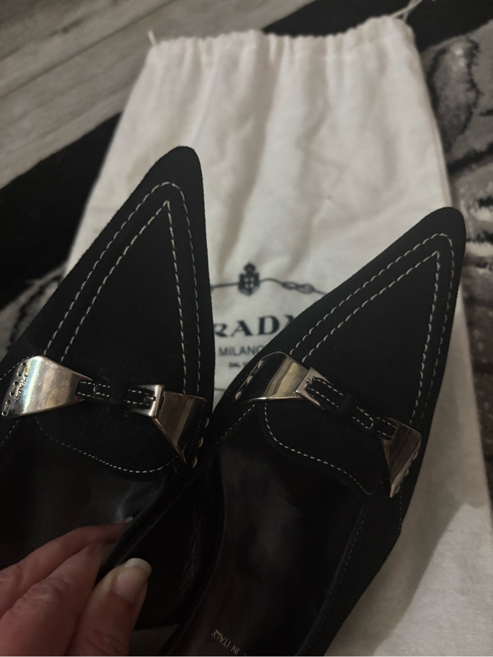 Vintage Prada Black Slingback Kitten Heels Contrast Stitch IT 38 - Picture 7 of 14